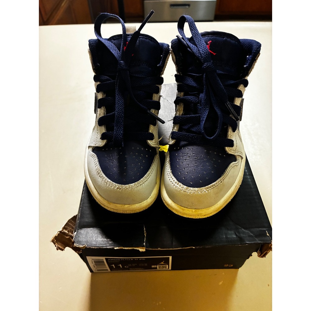 Jordan 1 Mid Navy Blue Grey Kids Sneakers DQ8424-403 Size 11C